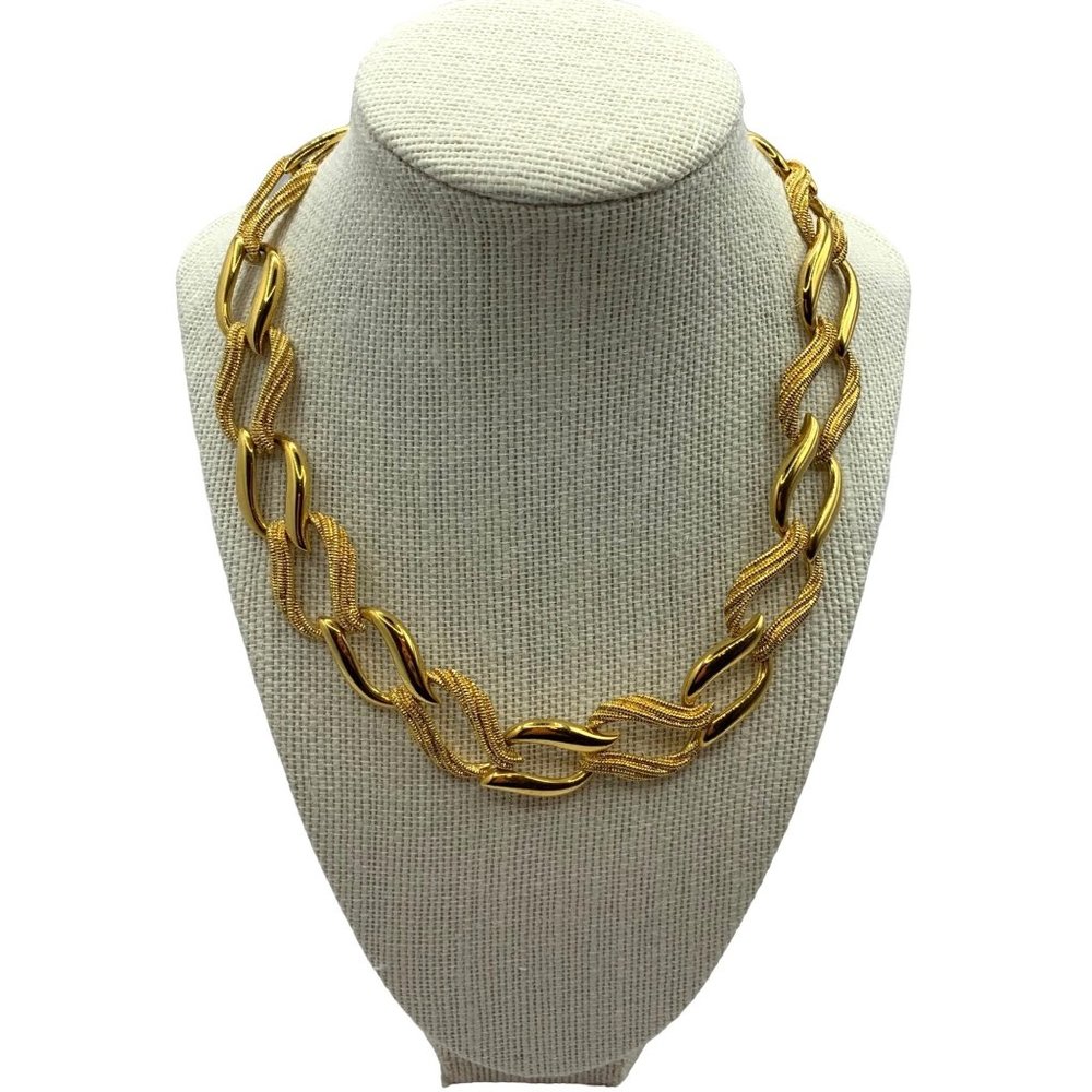 Vintage Signed NAPIER Gold Tone Chunky Chain Link Choker Necklace Designer